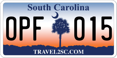 SC license plate OPF015