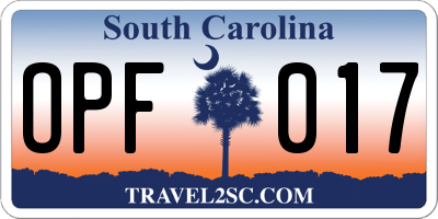 SC license plate OPF017