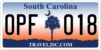SC license plate OPF018