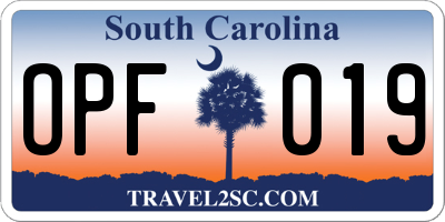 SC license plate OPF019