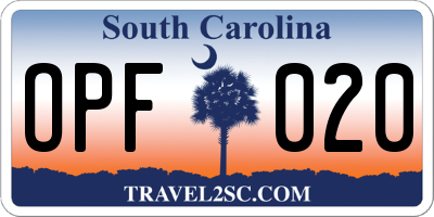 SC license plate OPF020