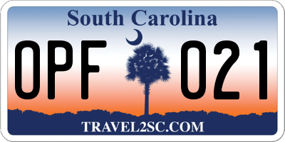 SC license plate OPF021