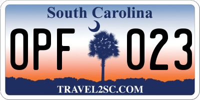 SC license plate OPF023