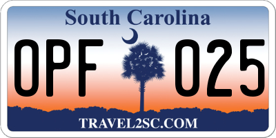 SC license plate OPF025