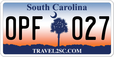 SC license plate OPF027