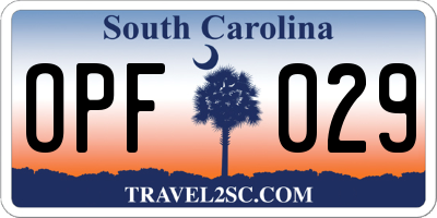 SC license plate OPF029