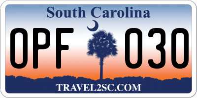 SC license plate OPF030