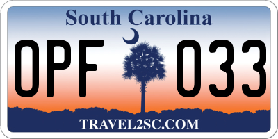 SC license plate OPF033