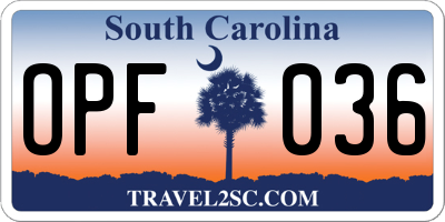 SC license plate OPF036