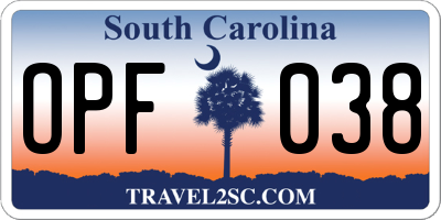 SC license plate OPF038