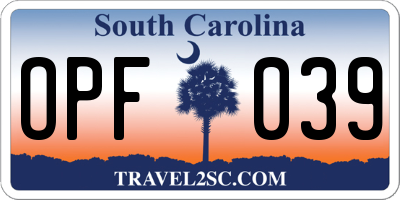 SC license plate OPF039