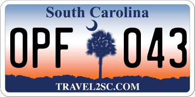 SC license plate OPF043