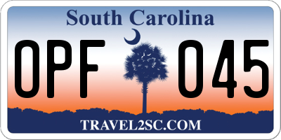 SC license plate OPF045