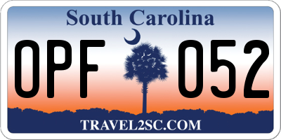 SC license plate OPF052