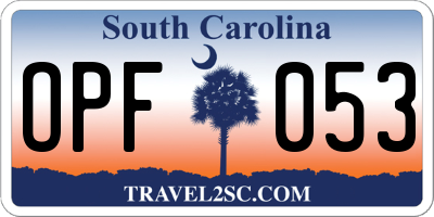 SC license plate OPF053