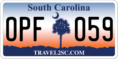 SC license plate OPF059