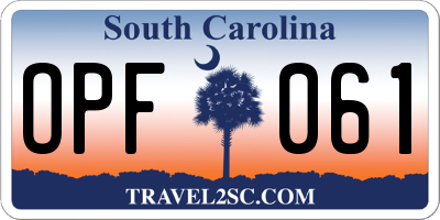 SC license plate OPF061