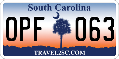 SC license plate OPF063