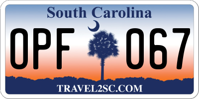 SC license plate OPF067