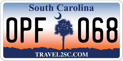 SC license plate OPF068