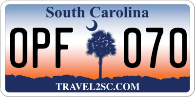 SC license plate OPF070