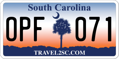 SC license plate OPF071