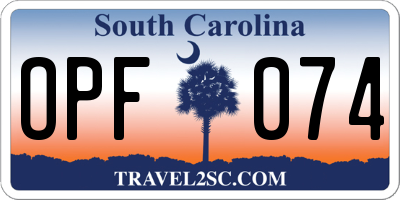 SC license plate OPF074