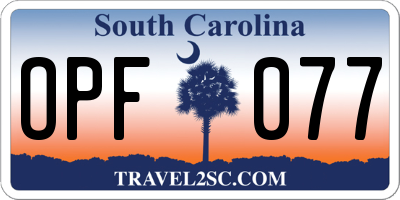 SC license plate OPF077