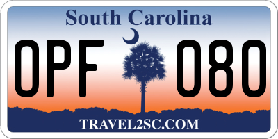 SC license plate OPF080