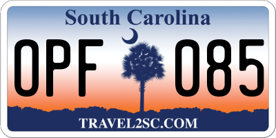 SC license plate OPF085