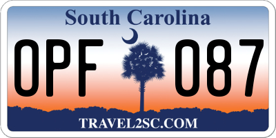 SC license plate OPF087
