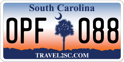 SC license plate OPF088