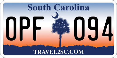 SC license plate OPF094