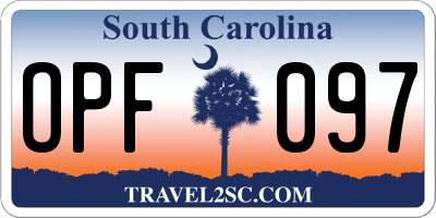 SC license plate OPF097