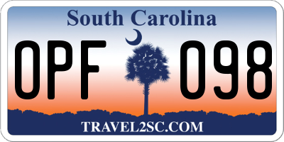 SC license plate OPF098