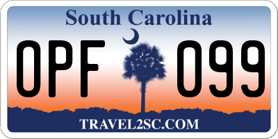 SC license plate OPF099