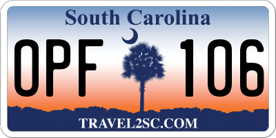 SC license plate OPF106