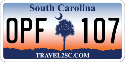 SC license plate OPF107