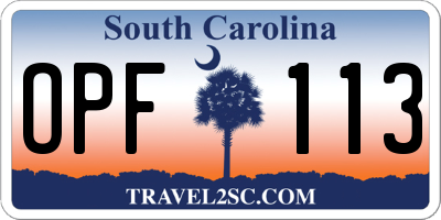 SC license plate OPF113