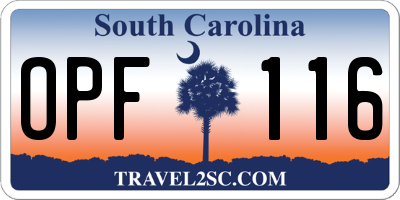 SC license plate OPF116