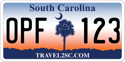 SC license plate OPF123
