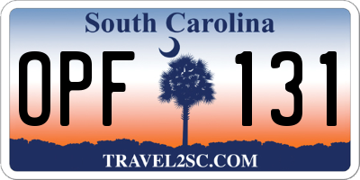 SC license plate OPF131