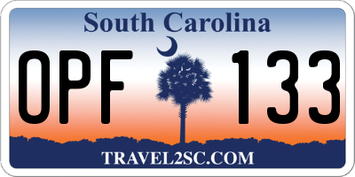 SC license plate OPF133