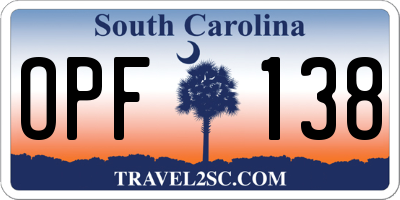 SC license plate OPF138