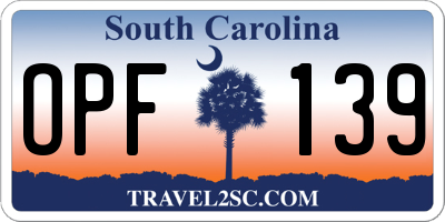 SC license plate OPF139