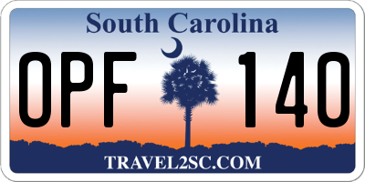 SC license plate OPF140