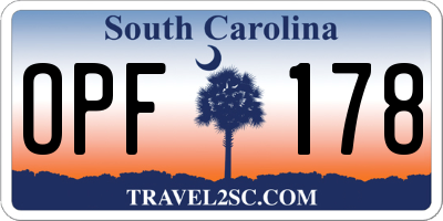 SC license plate OPF178