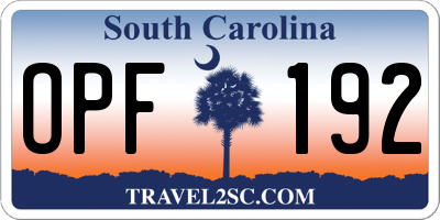 SC license plate OPF192