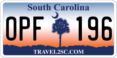 SC license plate OPF196