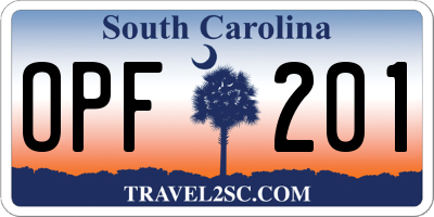 SC license plate OPF201